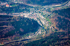 Aerial view of Herbstreith & Fox GmbH & Co. KG Pectin Factories in the Enz Valley in Neuenbürg in the state Baden-Wuerttemberg, Germany