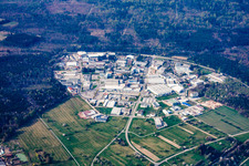 Aerial photograpy of Ittersbach, industrial area in the district Im Stockmädle in Karlsbad in the state Baden-Wuerttemberg, Germany