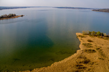 Aerial view of Riparian areas on the lake area of Ammersee in Diessen am Ammersee in the state Bavaria