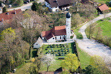 Aerial photograpy of Catholic branch church of St. Pankratius in the district Mitterfischen in Pähl in the state Bavaria, Germany