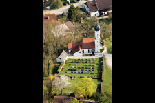 Oblique view of Catholic branch church of St. Pankratius in the district Mitterfischen in Pähl in the state Bavaria, Germany