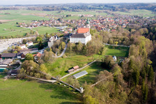 Monastery Andechs in the district Erling in Andechs in the state Bavaria, Germany from above