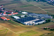 Aerial view of Building and production halls on the premises of Wellpappenfabrik GmbH in the district Sausenheim in Gruenstadt in the state Rhineland-Palatinate