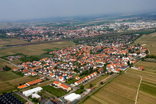 Aerial photograpy of From the south in the district Sausenheim in Grünstadt in the state Rhineland-Palatinate, Germany
