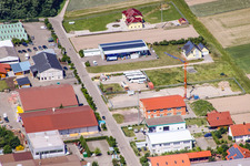Aerial view of Geräutäcker industrial estate from the east in Hatzenbühl in the state Rhineland-Palatinate, Germany