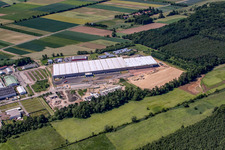 New logistics center at Horstring in the district Minderslachen in Kandel in the state Rhineland-Palatinate, Germany seen from above