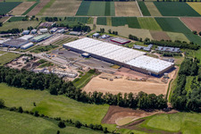 New logistics center at Horstring in the district Minderslachen in Kandel in the state Rhineland-Palatinate, Germany viewn from the air