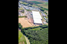 Drone image of New logistics center at Horstring in the district Minderslachen in Kandel in the state Rhineland-Palatinate, Germany