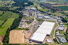 New logistics center at Horstring in the district Minderslachen in Kandel in the state Rhineland-Palatinate, Germany from the drone perspective