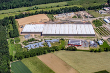 Aerial view of New logistics center at Horstring in the district Minderslachen in Kandel in the state Rhineland-Palatinate, Germany