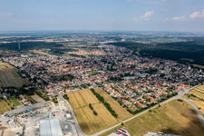 Aerial view of Town View of the streets and houses of the residential areas in Wiesental in the state Baden-Wurttemberg, Germany