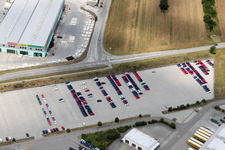 Aerial view of Heidelberger Sand und Kies GmbH - Gravel works Waghäusel in the district Wiesental in Waghäusel in the state Baden-Wuerttemberg, Germany