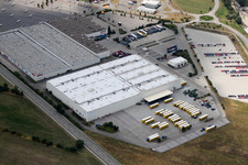 Aerial view of P3 Logistic Parks and LGI Deutschland GmbH in the district Wiesental in Waghäusel in the state Baden-Wuerttemberg, Germany
