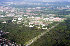From the southwest in the district Oberreut in Karlsruhe in the state Baden-Wuerttemberg, Germany