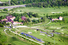 Aerial view of Gut Scheibenhard Golf Course in the district Beiertheim-Bulach in Karlsruhe in the state Baden-Wuerttemberg, Germany