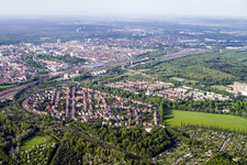 From the southwest in the district Weiherfeld-Dammerstock in Karlsruhe in the state Baden-Wuerttemberg, Germany