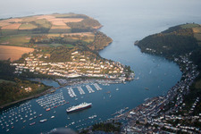 Aerial view of Riparian areas along the river mouth Dart in Kingswear in England, United Kingdom