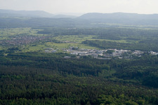 Bird's eye view of Ittersbach industrial area in the district Im Stockmädle in Karlsbad in the state Baden-Wuerttemberg, Germany