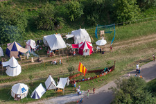 Oblique view of Medieval festival in Jockgrim in the state Rhineland-Palatinate, Germany
