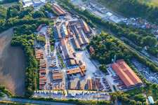 Aerial photograpy of F. v. Müller roof tile works of Wienerberger GmbH Plant Eisenberg in Eisenberg in the state Rhineland-Palatinate, Germany