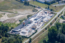Garden Gravel Company, Badische Terrazzo Handelsgesellschaft mbH Huttenheimer Landstraße 2-6 in the district Neudorf in Graben-Neudorf in the state Baden-Wuerttemberg, Germany seen from above