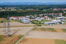 Aerial photograpy of Gewerbering commercial area in the district Rußheim in Dettenheim in the state Baden-Wuerttemberg, Germany