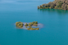 Islet in the bathing lake Giesen in the district Liedolsheim in Dettenheim in the state Baden-Wuerttemberg, Germany