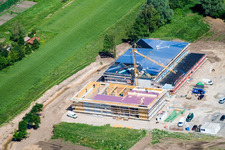 Aerial view of Construction site of the Bienwaldhalle multi-purpose hall in Kandel in the state Rhineland-Palatinate, Germany