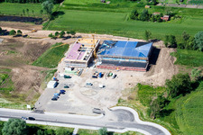 Aerial photograpy of Construction site of the Bienwaldhalle multi-purpose hall in Kandel in the state Rhineland-Palatinate, Germany