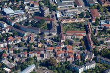 Aerial view of Strasbourg Street in Offenburg in the state Baden-Wuerttemberg, Germany