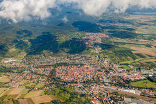 Aerial view of Town View of the streets and houses of the residential areas in Wissembourg in Grand Est, France