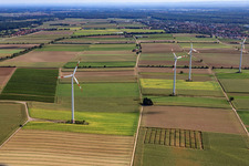 Wind turbines of the wind farm Minfeld in Minfeld in the state Rhineland-Palatinate, Germany