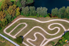 Oblique view of Seehof (corn maze) in Leimersheim in the state Rhineland-Palatinate, Germany