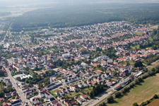 Aerial view of Town View of the streets and houses of the residential areas in Ruelzheim in the state Rhineland-Palatinate, Germany