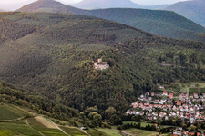 Bird's eye view of Landeck Castle in Klingenmünster in the state Rhineland-Palatinate, Germany