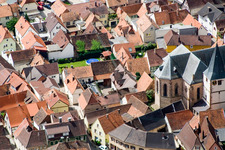 Aerial view of Church in St. George Street in the district Arzheim in Landau in der Pfalz in the state Rhineland-Palatinate, Germany