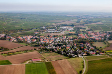 Village - view on the edge of agricultural fields and farmland in Gundersheim in the state Rhineland-Palatinate, Germany