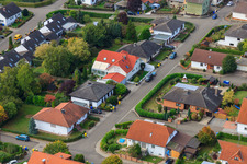 Aerial view of Schillerstraße from the east in Eppelsheim in the state Rhineland-Palatinate, Germany