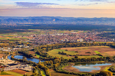 City view behind the Old Rhine in Lampertheim in the state Hesse, Germany