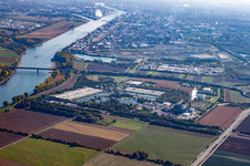 BASF wastewater treatment plant in the district Mörsch in Frankenthal in the state Rhineland-Palatinate, Germany from a drone