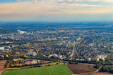 From the west in the district Gartenstadt in Ludwigshafen am Rhein in the state Rhineland-Palatinate, Germany
