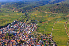 Aerial view of Wine-growing town from the north in Deidesheim in the state Rhineland-Palatinate, Germany