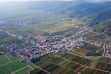 Village - view on the edge of agricultural fields and farmland in Neustadt an der Weinstrasse in the state Rhineland-Palatinate