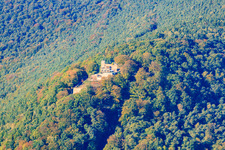 Ruins and remains of the walls of the former castle and fortress Rietburg in Rhodt unter Rietburg in the state Rhineland-Palatinate, Germany