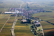 Aerial view of Town View of the streets and houses of the residential areas in Boechingen in the state Rhineland-Palatinate