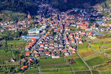 Aerial view of View of the town from the east in Albersweiler in the state Rhineland-Palatinate, Germany
