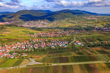 Wine-growing village between vineyards from the south in Ranschbach in the state Rhineland-Palatinate, Germany