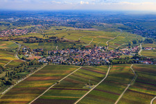Aerial view of Wine-growing village on the small Kalmit from the west in Ilbesheim bei Landau in the state Rhineland-Palatinate, Germany