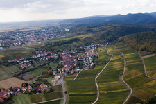 Aerial view of Vineyard Gottesacker am Haardtrand in the district Pleisweiler in Pleisweiler-Oberhofen in the state Rhineland-Palatinate, Germany