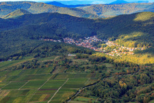 Aerial view of Village hidden in the Palatinate Forest in Dörrenbach in the state Rhineland-Palatinate, Germany